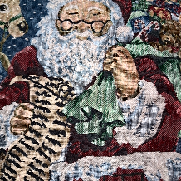 VTG SANTA CLAUS tapestry cushions roped edging zip closure Holiday decor Set 2 - Picture 6 of 7